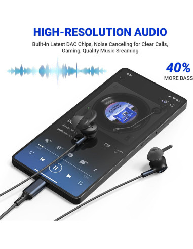 Auriculares USB C ASKUBSKU con micrófono, graves profundos, azul-negro
