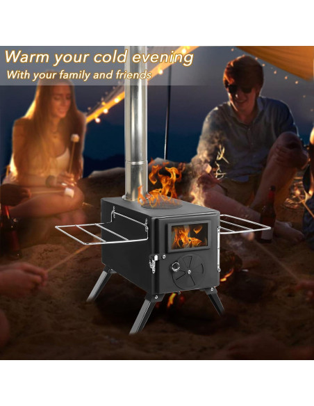 Estufa de leña portátil UNDUSLUY con chimenea ajustable 6.69 kg Estufa de leña portátil UNDUSLUY con chimenea ajustable 6.69 kg