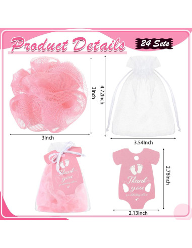 24 Recuerdos Baby Shower Funnymoom con Esponjas Loofah Rosas