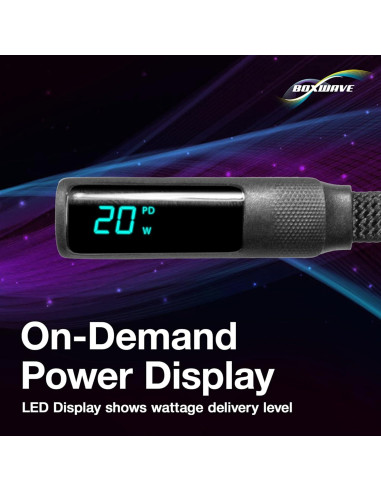 Cable USB-C a USB-C BoxWave 1.2m 100W con Display LED