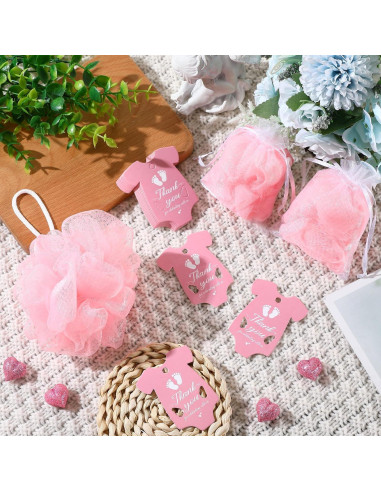 24 Recuerdos Baby Shower Funnymoom con Esponjas Loofah Rosas