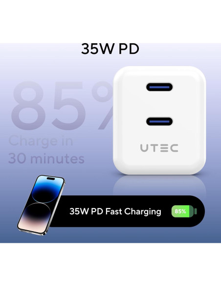 Cargador USB C UTEC 35W Plegable 2 Puertos Rápido Cargador USB C UTEC 35W Plegable 2 Puertos Rápido