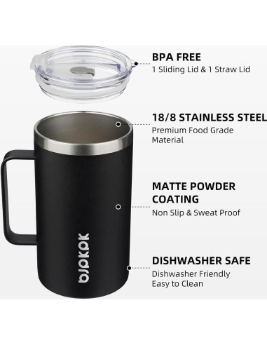 Taza de Café Aislada BJPKPK 739ml Acero Inoxidable Negra