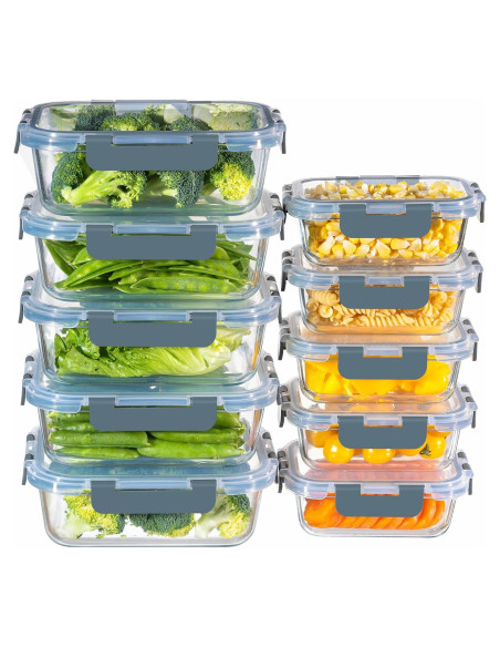 Contenedores de Almacenamiento de Vidrio MFY 10-Pack 1.02L y 0.38L Contenedores de Almacenamiento de Vidrio MFY 10-Pack 1.02L y 0.38L