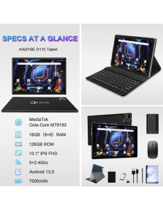 Tablet KADYBE 10.1" Android 13 128GB 16GB RAM 2 en 1 2