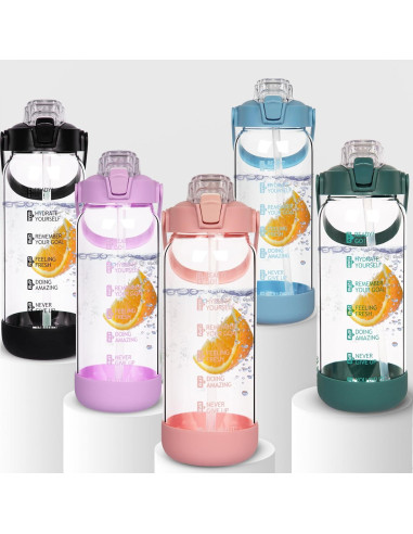 Botella de Agua de Vidrio Seekua 1.4L con Pajilla y Funda