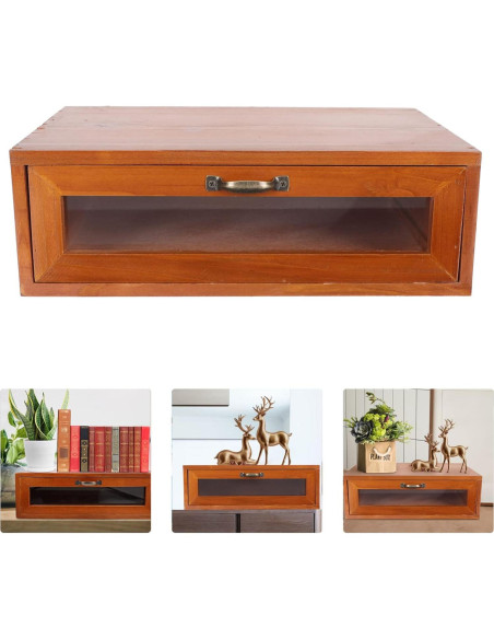Soporte de Monitor de Madera Retro TOPBATHY con Cajón 30x18.5cm Soporte de Monitor de Madera Retro TOPBATHY con Cajón 30x18.5cm