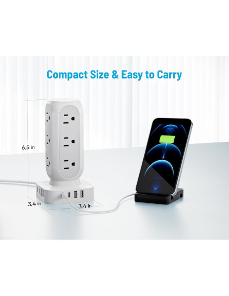 Torre de Regleta TenTrend 40W con 12 Salidas y 8 USB Torre de Regleta TenTrend 40W con 12 Salidas y 8 USB
