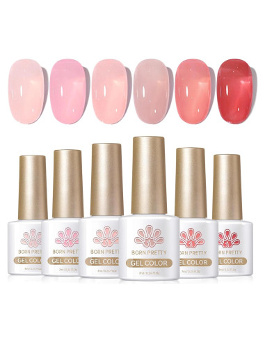 Kit de Gel de Uñas Rosa Nude Jelly BORN PRETTY 6 Colores 7ml