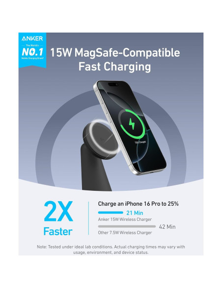 Soporte de Carga 2-en-1 Anker MagSafe 15W Ajustable para iPhone Soporte de Carga 2-en-1 Anker MagSafe 15W Ajustable para iPhone