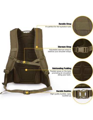 Mochila Táctica Mardingtop 35L para Senderismo Caqui