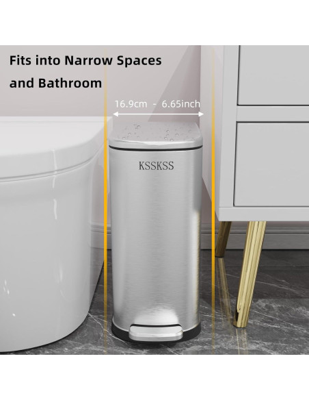 Bote de Basura Slim KSSKSS 10L Acero Inoxidable Plata Bote de Basura Slim KSSKSS 10L Acero Inoxidable Plata