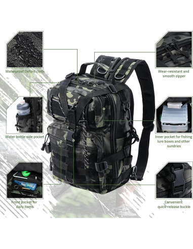 Mochila de Pesca Táctica Militar Verde 0.90 kg 38x29x6 cm