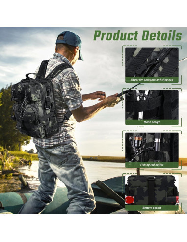 Mochila de Pesca Táctica Militar Verde 0.90 kg 38x29x6 cm
