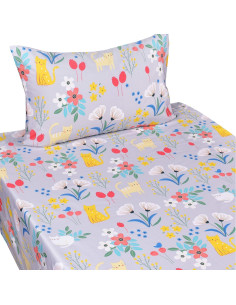 Juego de sábanas Twin 100% algodón Scientific Sleep Gato Flor 2