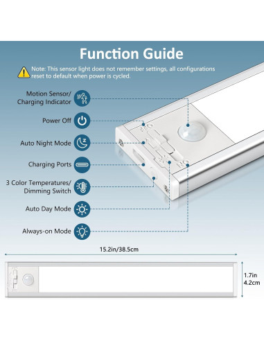 Luces Bajo Gabinete Ascher 38.6cm Recargables Sensor Movimiento