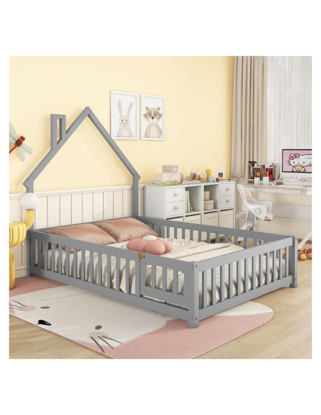 Cama Montessori Completa Bellemave con Cabecera Casa Gris Cama Montessori Completa Bellemave con Cabecera Casa Gris