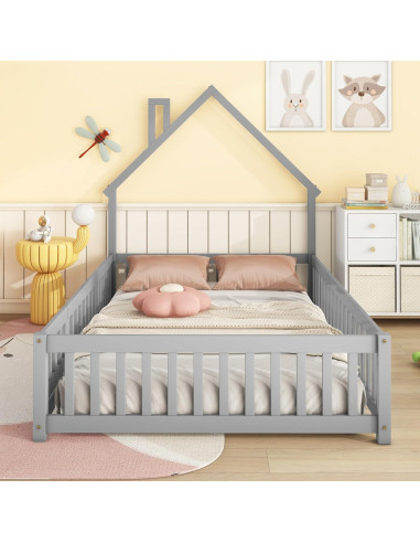 Cama Montessori Completa Bellemave con Cabecera Casa Gris