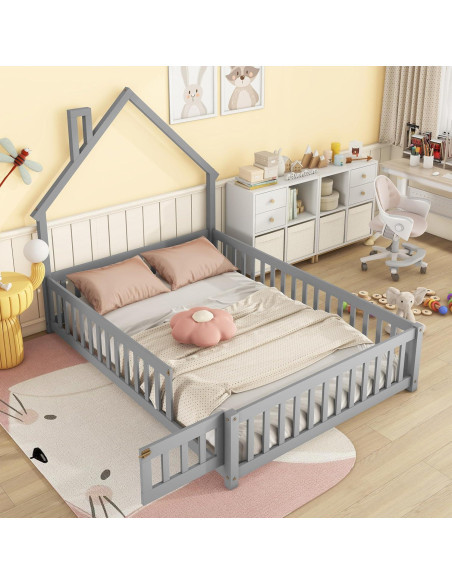 Cama Montessori Completa Bellemave con Cabecera Casa Gris Cama Montessori Completa Bellemave con Cabecera Casa Gris