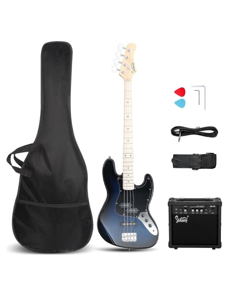 Bajo eléctrico Glarry Gjazz 4 cuerdas con amplificador azul Bajo eléctrico Glarry Gjazz 4 cuerdas con amplificador azul