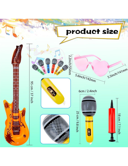 Juego de Juguetes Inflables Rock Star 56 Pcs - Guitarras, Micrófonos y Gafas Juego de Juguetes Inflables Rock Star 56 Pcs - Guitarras, Micrófonos y Gafas