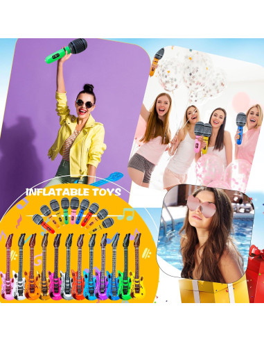 Juego de Juguetes Inflables Rock Star 56 Pcs - Guitarras, Micrófonos y Gafas