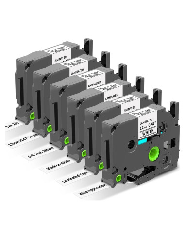 Cinta de Etiquetas Freshworld TZe-231 12mm 6-Pack Negro sobre Blanco