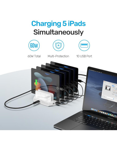 Estación de Carga Múltiple Unitek 10 Puertos USB Rápida