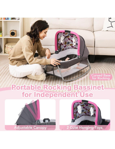 HONEY JOY Pack and Play 4 en 1 Rosa con Cuna y Cambiador