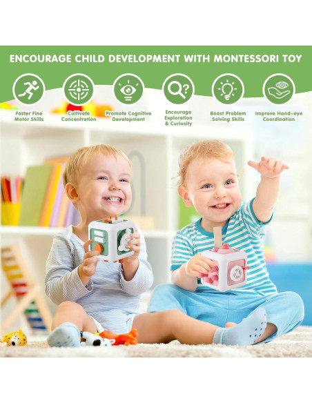 Cubo de Actividades Montessori 2 Pcs CR8OAS Juguete Sensorial 1-3 Años Cubo de Actividades Montessori 2 Pcs CR8OAS Juguete Sensorial 1-3 Años