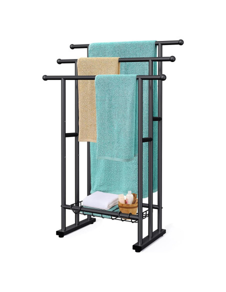 Soporte de Toallas de Pie Kayfia 3 Niveles Acero Negro Soporte de Toallas de Pie Kayfia 3 Niveles Acero Negro