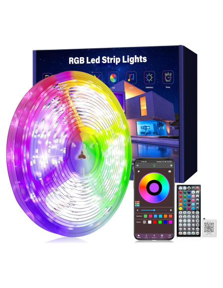 Tiras de luces LED RGB 15.24m Ledagic con control remoto Tiras de luces LED RGB 15.24m Ledagic con control remoto
