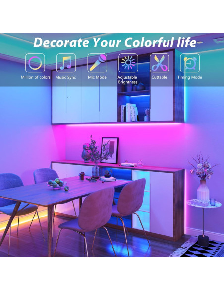 Tiras de luces LED RGB 15.24m Ledagic con control remoto Tiras de luces LED RGB 15.24m Ledagic con control remoto