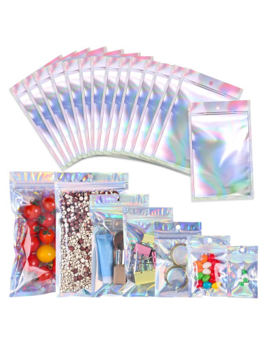 100 Bolsas Mylar Reutilizables 15x22 cm Holográficas Xinhongo