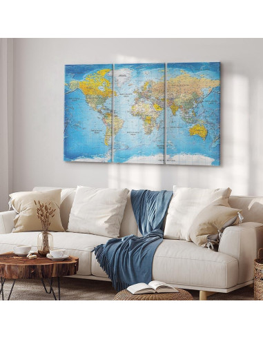 Lienzo Acústico Artgeist Mapa Mundial 135x90 cm 3 Piezas