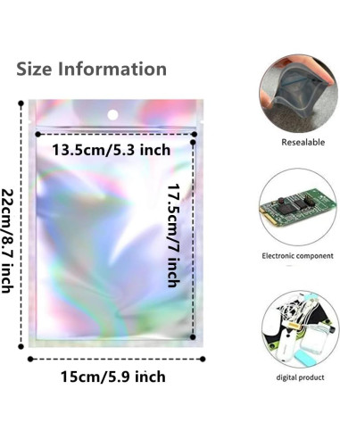 100 Bolsas Mylar Reutilizables 15x22 cm Holográficas Xinhongo