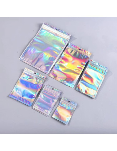 100 Bolsas Mylar Reutilizables 15x22 cm Holográficas Xinhongo