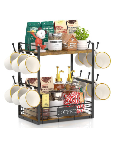 Soporte para Tazas de Café EsLuker.ly 2 Niveles 12 Ganchos