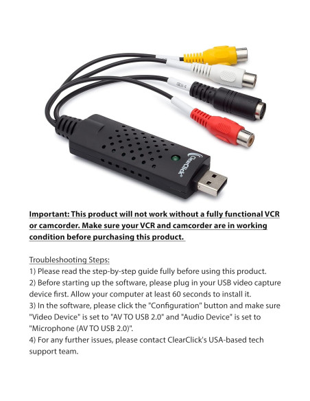 Conversor VHS a DVD ClearClick con Capturador USB y Soporte Conversor VHS a DVD ClearClick con Capturador USB y Soporte