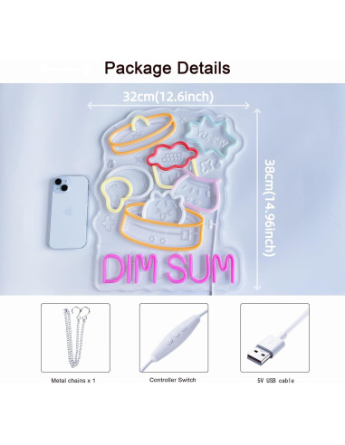 Señal de Neón DIM SUM JULHOVR 38x32 cm USB Regulable