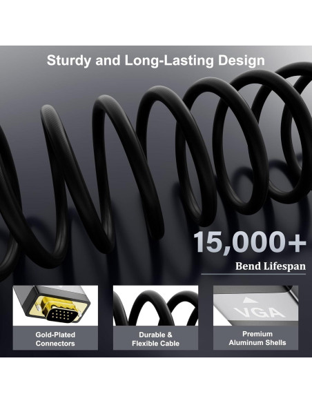 Cable VGA Macho a Macho Conable 7.62m 1080P Negro Cable VGA Macho a Macho Conable 7.62m 1080P Negro
