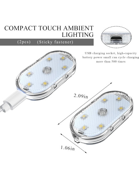 Luces LED Inalámbricas Wevdn para Automóvil Interior 2 Pcs Azul Luces LED Inalámbricas Wevdn para Automóvil Interior 2 Pcs Azul