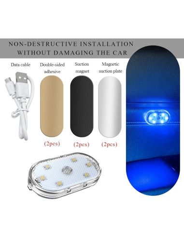 Luces LED Inalámbricas Wevdn para Automóvil Interior 2 Pcs Azul