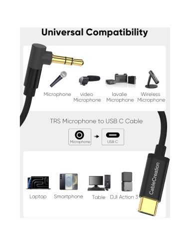 Cable de Micrófono 3.5mm a USB-C CableCreation 0.20-0.48m