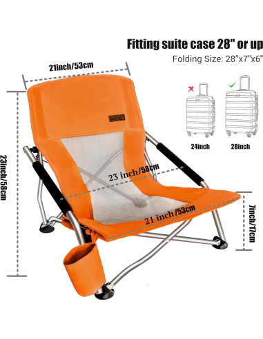 Silla de Playa Plegable Nice C con Portavasos - Juego de 2 Naranja