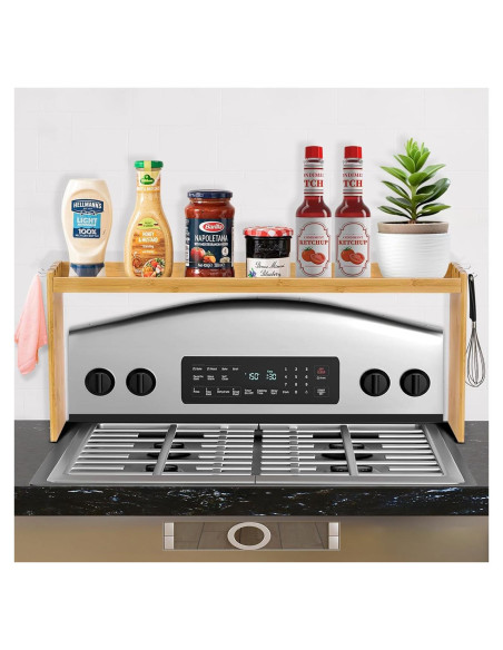 Estante de Cocina LByng de Bambú 78.74 cm con Ganchos Estante de Cocina LByng de Bambú 78.74 cm con Ganchos