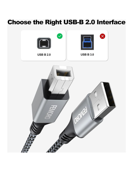 Cable de Impresora USB 2.0 FEMORO 10 Pies 2-Pack Alta Velocidad Cable de Impresora USB 2.0 FEMORO 10 Pies 2-Pack Alta Velocidad