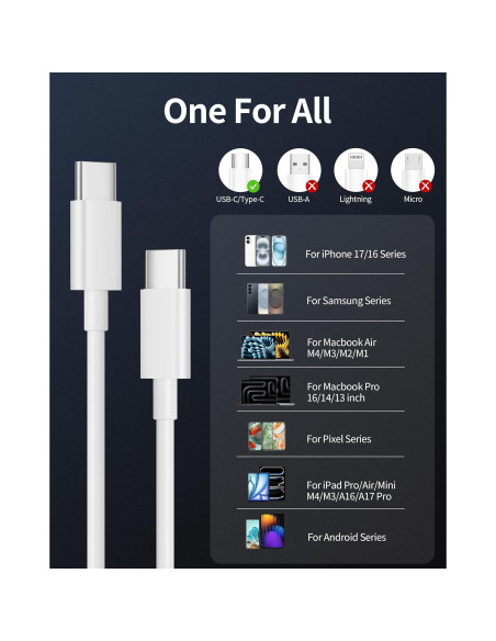 Cable USB C a USB C 1.83m 60W JUNVANG Carga Rápida 2-Pack Cable USB C a USB C 1.83m 60W JUNVANG Carga Rápida 2-Pack