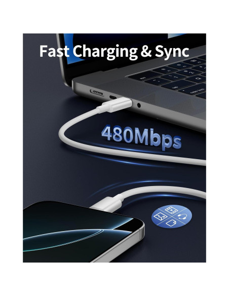 Cable USB C a USB C 1.83m 60W JUNVANG Carga Rápida 2-Pack Cable USB C a USB C 1.83m 60W JUNVANG Carga Rápida 2-Pack