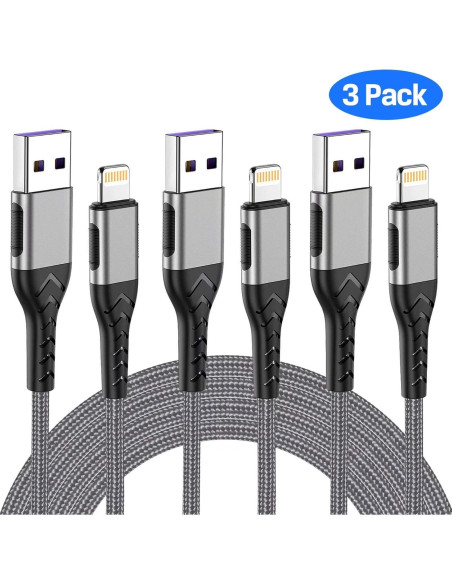 Cargador Lightning Durcord MFi - 3 Cables USB A 3m Plata Cargador Lightning Durcord MFi - 3 Cables USB A 3m Plata